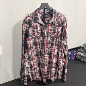 Men's Casual Button Down Shirt - Red and Black Plaid